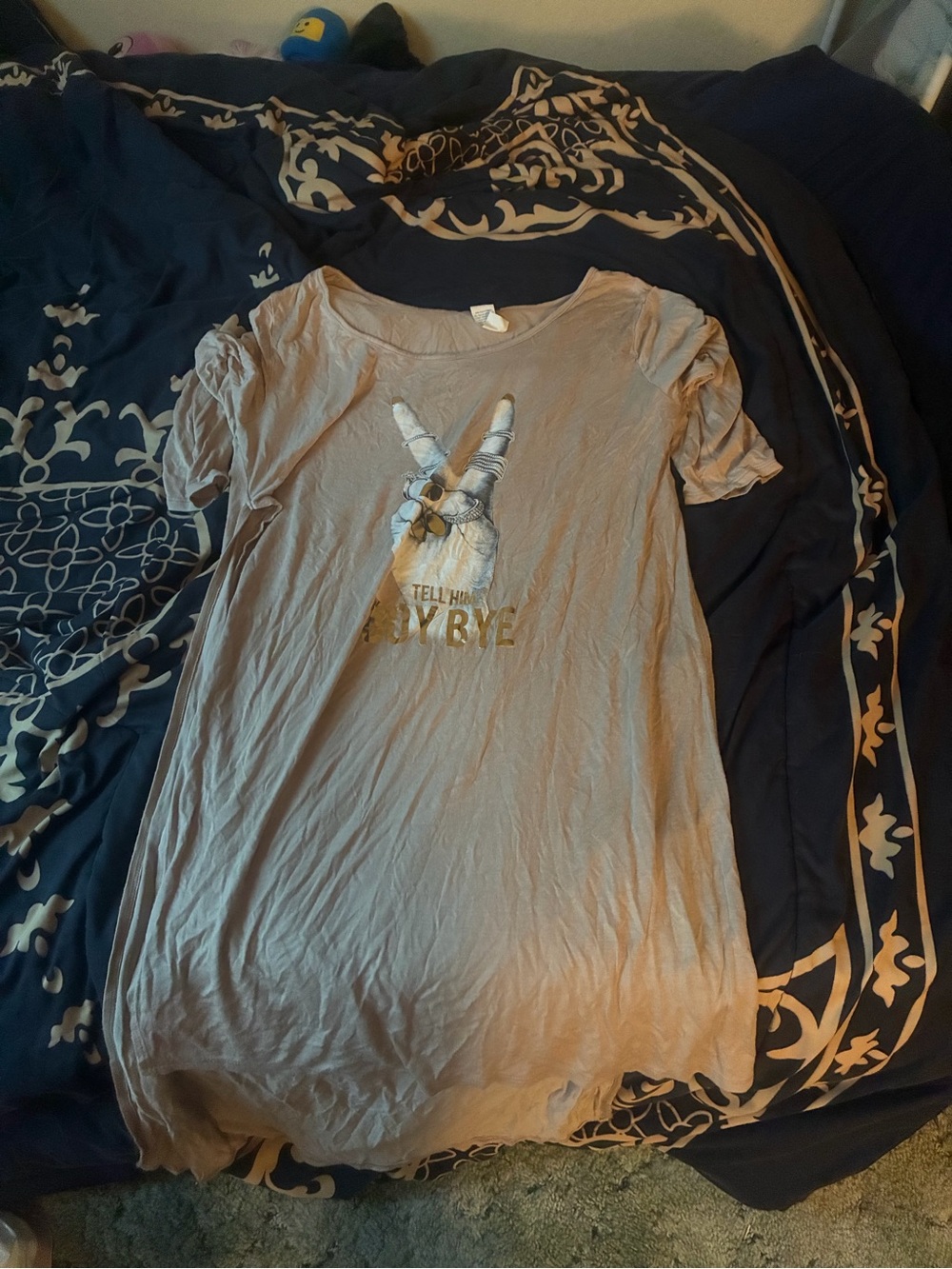 Kids Taupe Graphic Tee slit shirt with words tell him bye boy